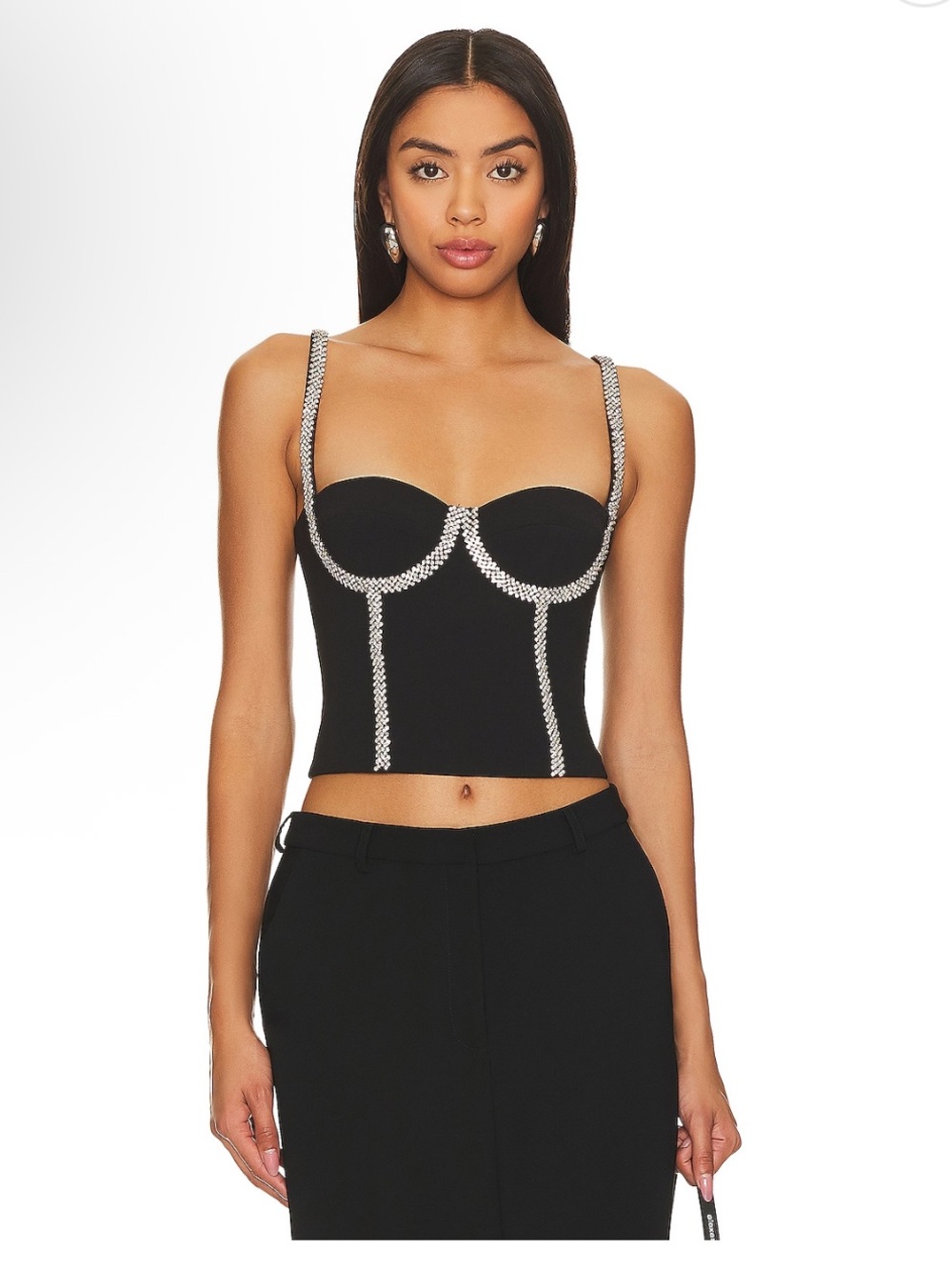 NWT Lovers + Friends Rhinestone-Trim Bustier Top in Black